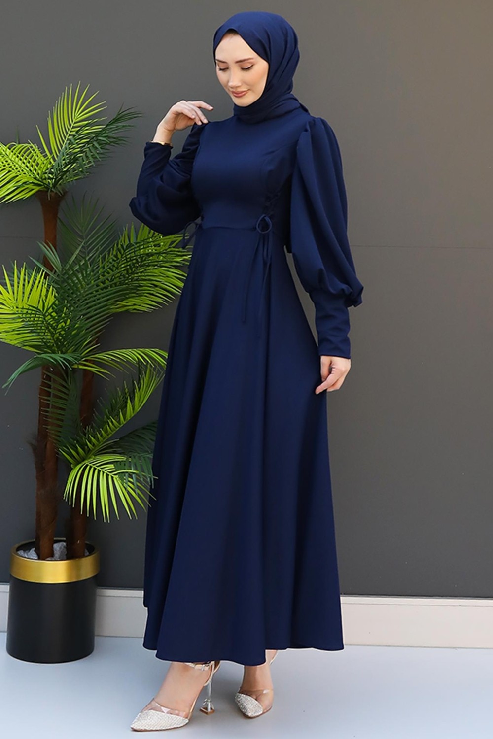 Giza Store Ip Kuşaklı Elbise Sütlükahve görsel 7