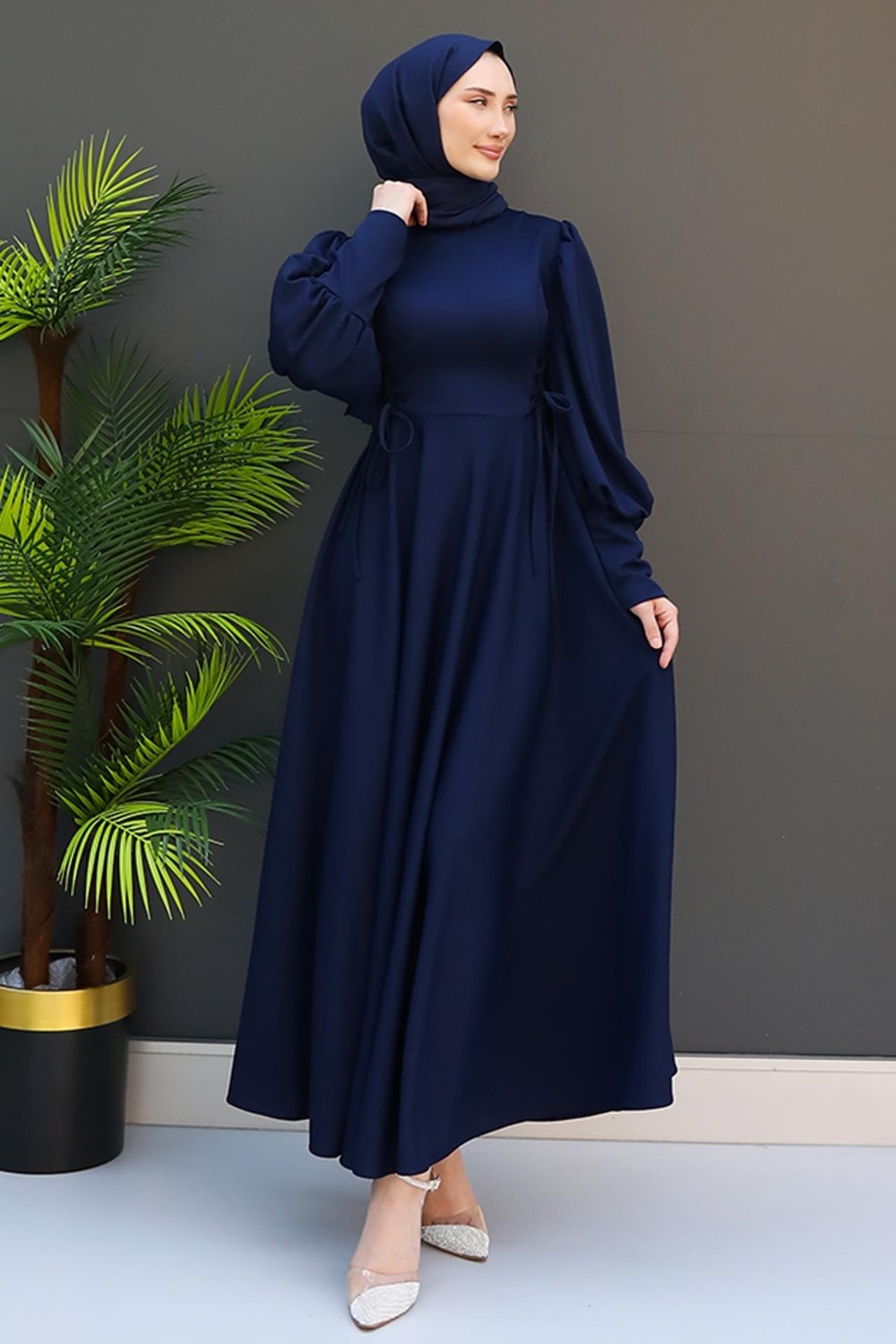 Giza Store Ip Kuşaklı Elbise Sütlükahve görsel 8