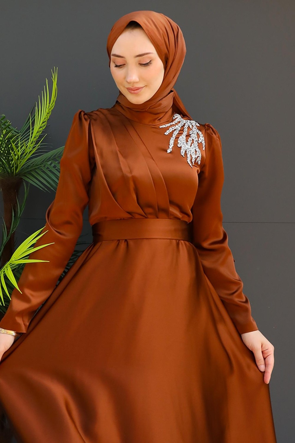 Giza Store Omzu Taşlı Saten Abiye Koyu Indigo görsel 5