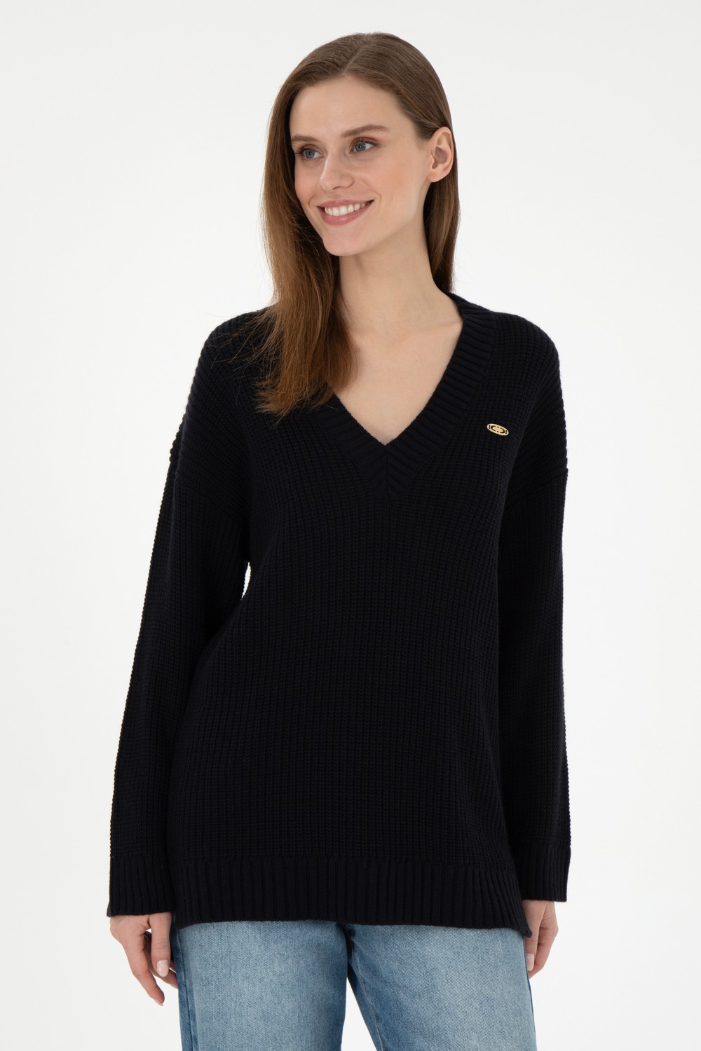 U.S. Polo Assn. Kadın Lacivert V Yaka Kazak 50297120-VR033
