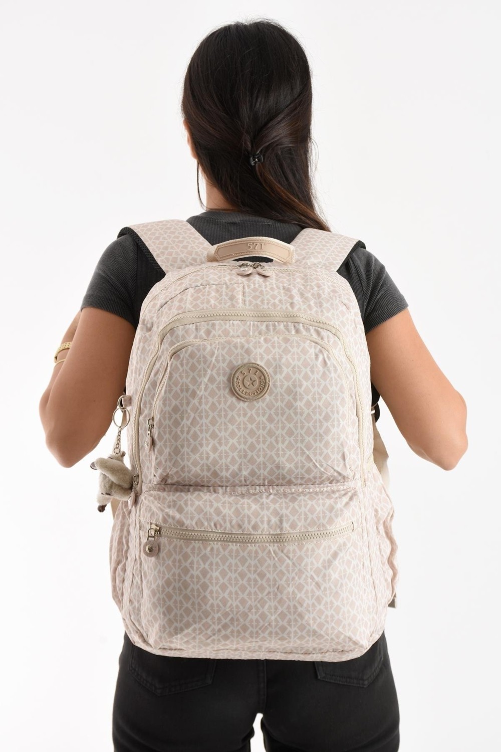 571 Collections Çanta Ultra Hafif Sırt Çantası Okul Seyahat Unisex Desenli Krem (Model: 571-1C)