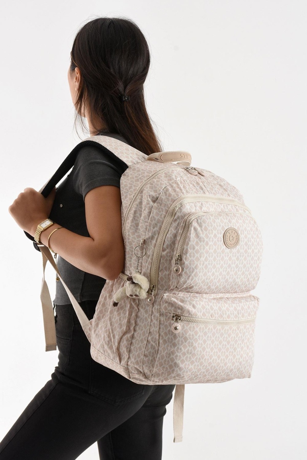 571 Collections Çanta Ultra Hafif Sırt Çantası Okul Seyahat Unisex Desenli Krem (Model: 571-1C) görsel 2