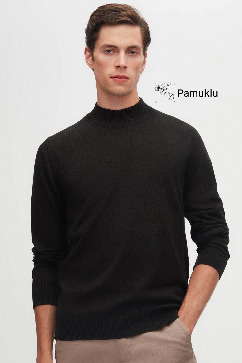 D'S Damat Regular Fit Siyah Pamuk Karışımlı Yarım Balıkçı Triko Kazak 5HF06ORT16275