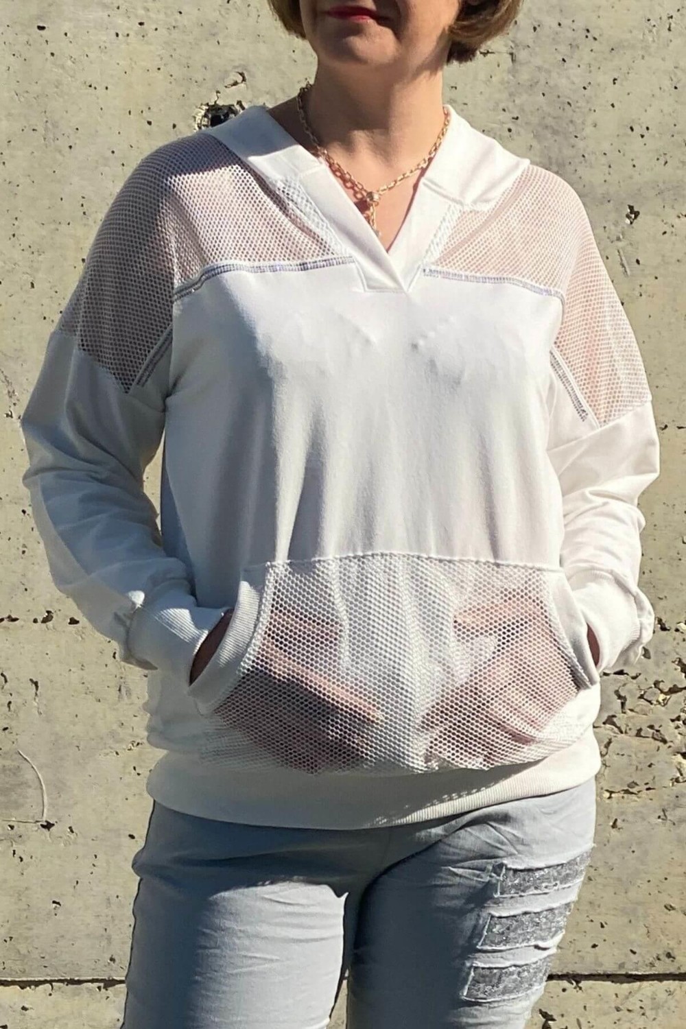 Mia Butik Kadın Beyaz File Detaylı Bluz görsel 6