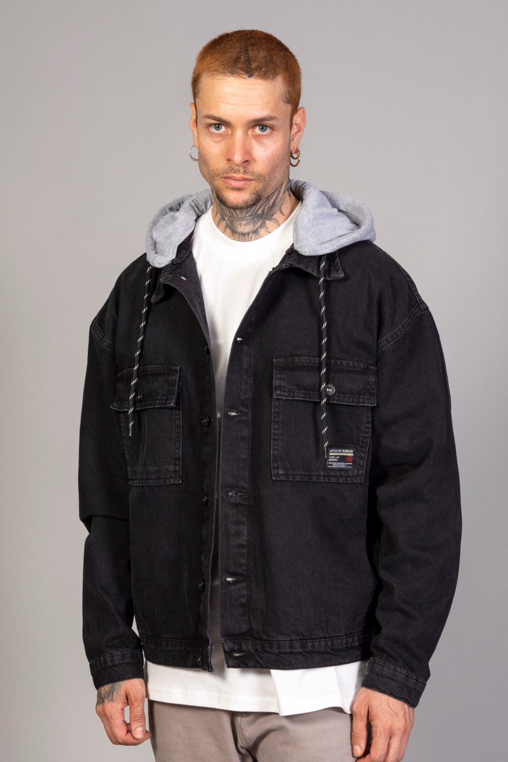 Little Cup Jeans Co Erkek Kar Yıkama Kapüşonlu Çıkarılabilir Kapüşonlu Oversize Kot Ceket