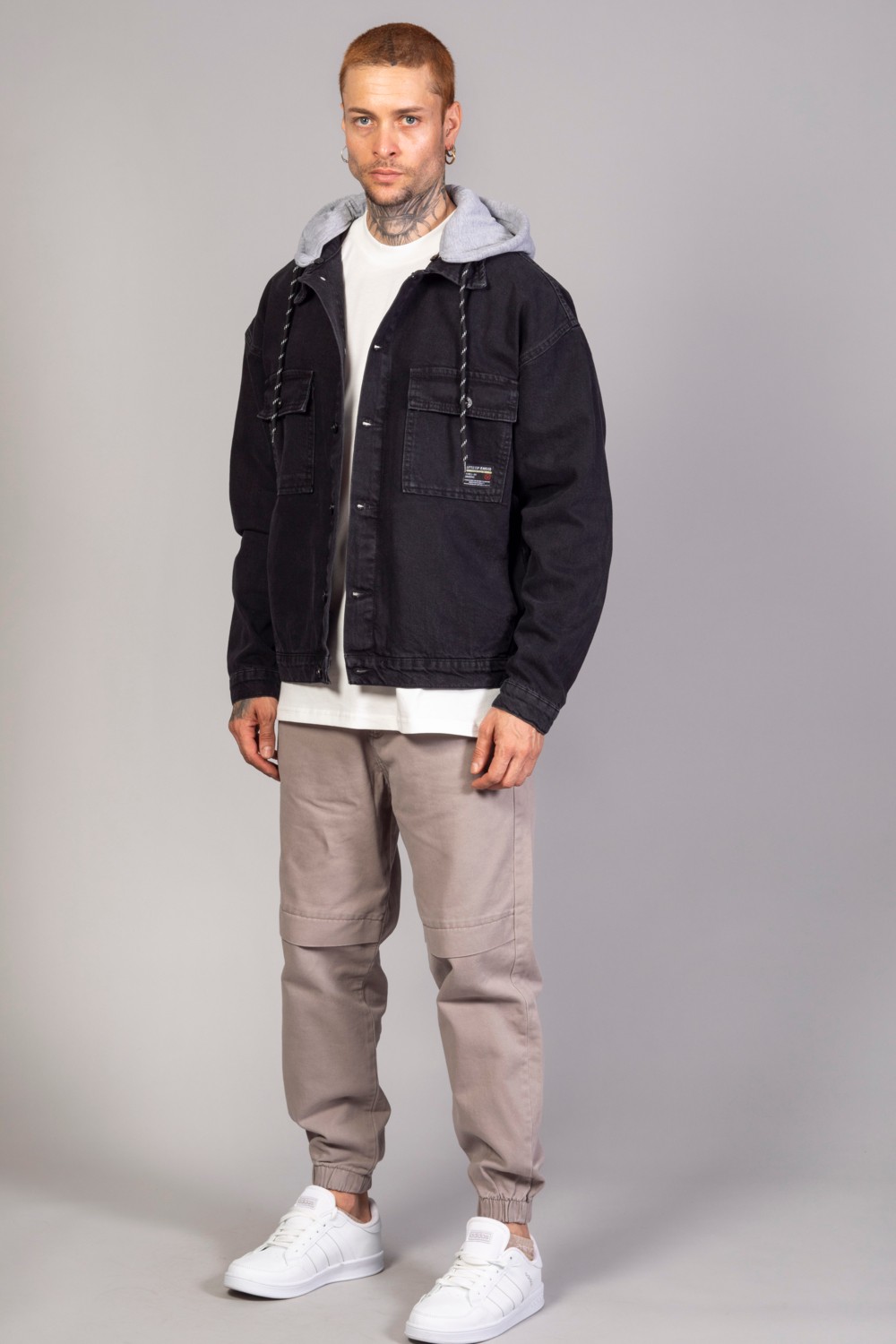 Little Cup Jeans Co Erkek Kar Yıkama Kapüşonlu Çıkarılabilir Kapüşonlu Oversize Kot Ceket görsel 2