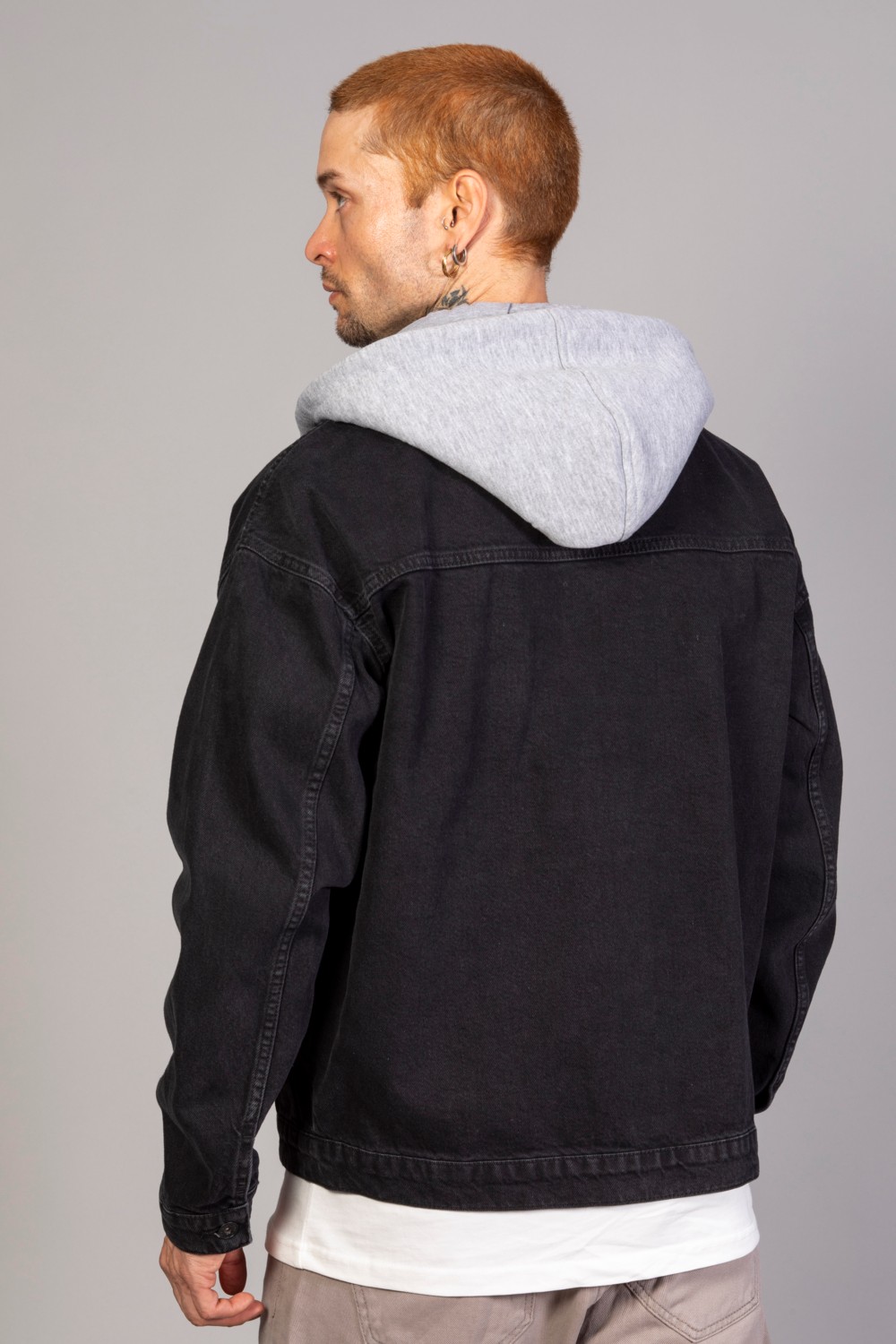Little Cup Jeans Co Erkek Kar Yıkama Kapüşonlu Çıkarılabilir Kapüşonlu Oversize Kot Ceket görsel 5