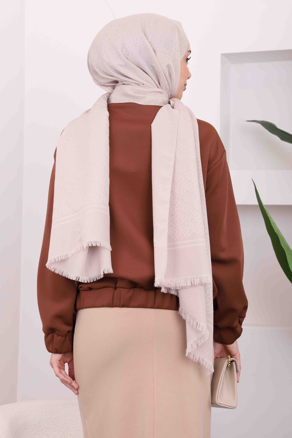 İmaj Butik Kahverengi Ön Fermuarlı Cepli Scuba Ceket görsel 4