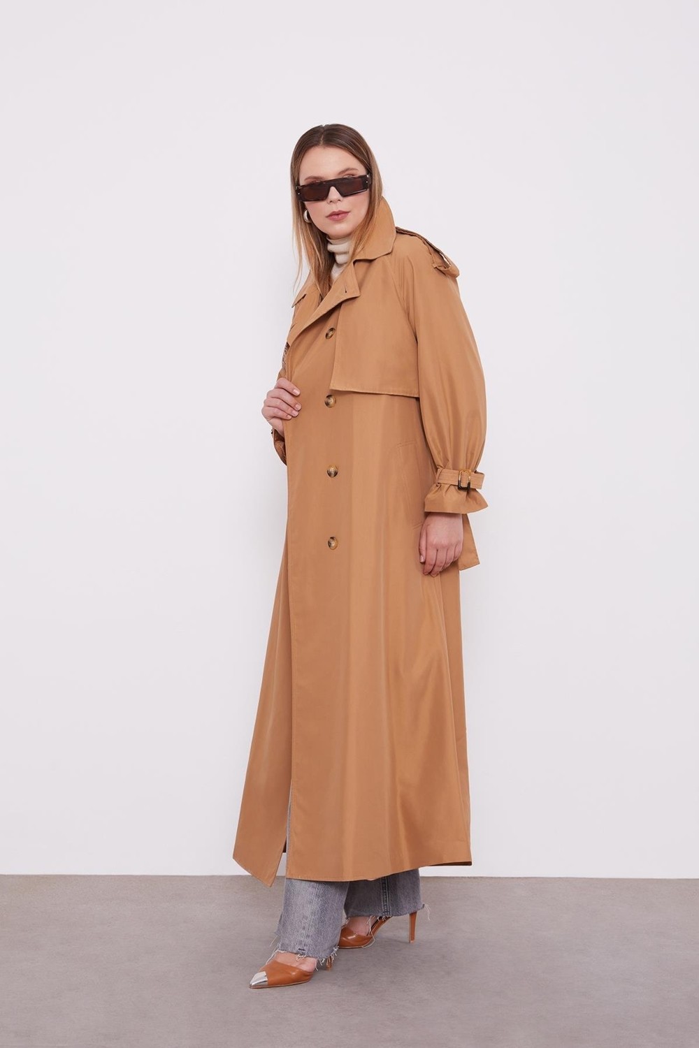 Lêvi D'or Camel Kol Kemerli Trençkot görsel 4