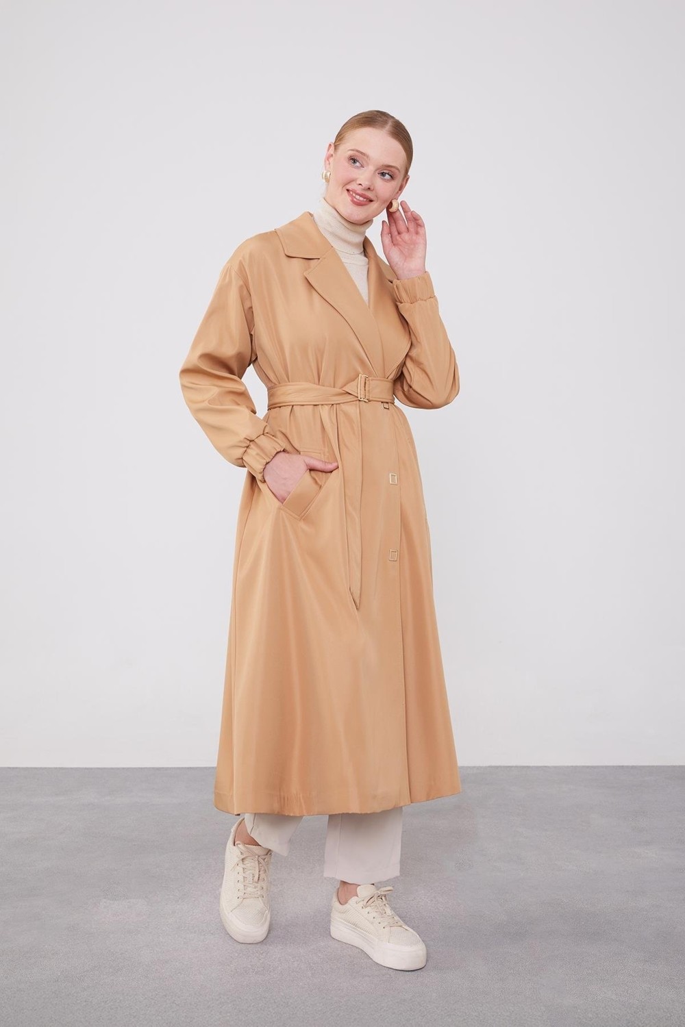Lêvi D'or Camel Kolu Lastik Detay Trençkot