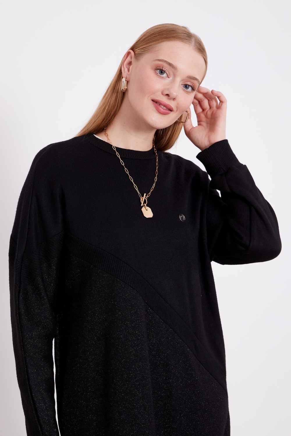 Lêvi D'or Siyah Simli Triko Tunik görsel 3