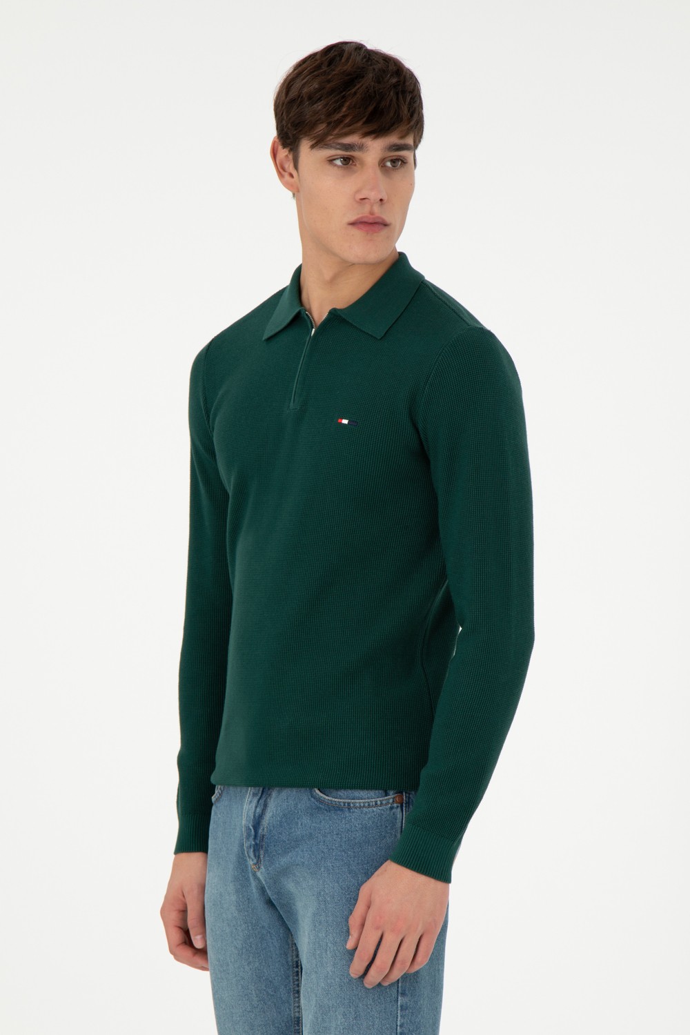 U.S. Polo Assn. Erkek Regular Fit Yarım Fermuarlı Antrasit Melanj Basic Kazak 50298266-VR081