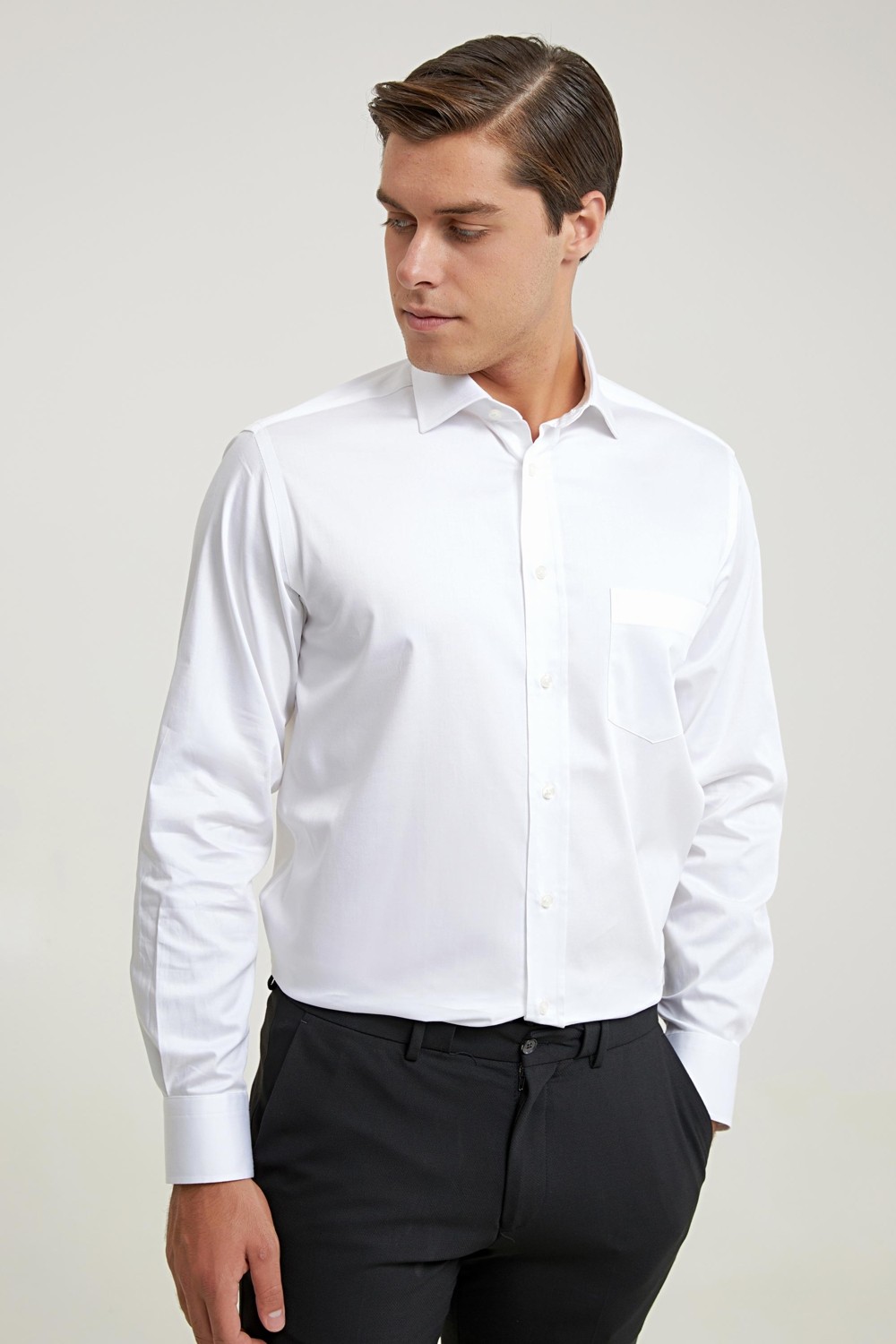 D'S Damat Ds Damat Regular Fit Beyaz Düz Gömlek 4HE02DY05289M