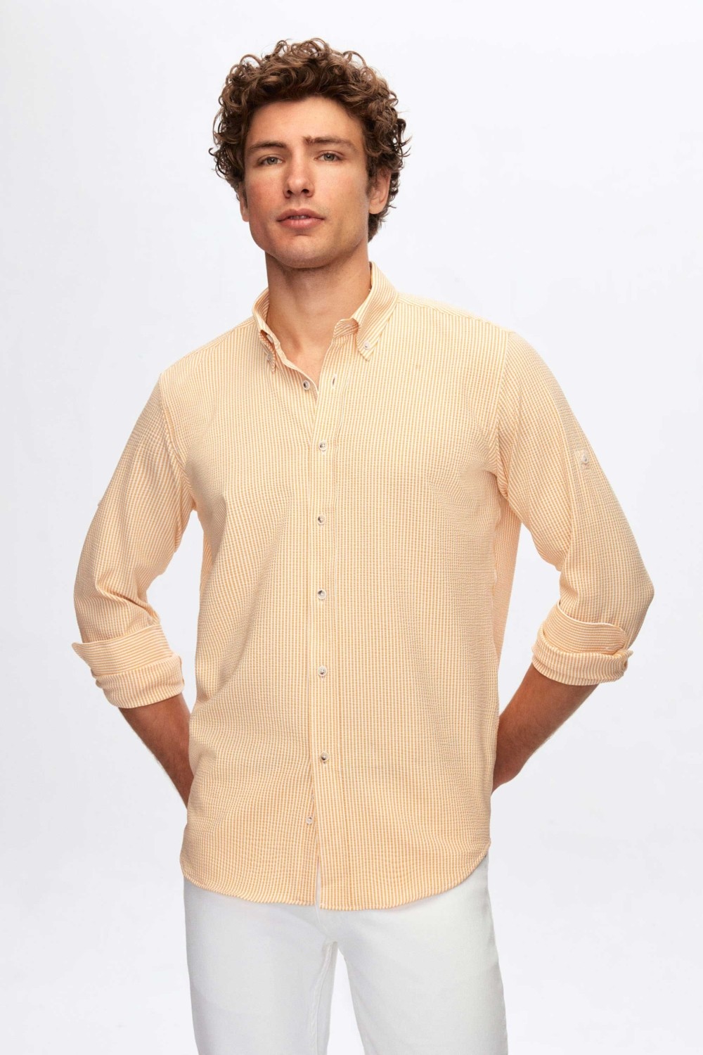 D'S Damat Ds Damat Regular Fit Haki Çizgi Desenli Gömlek 4HC02SN062650
