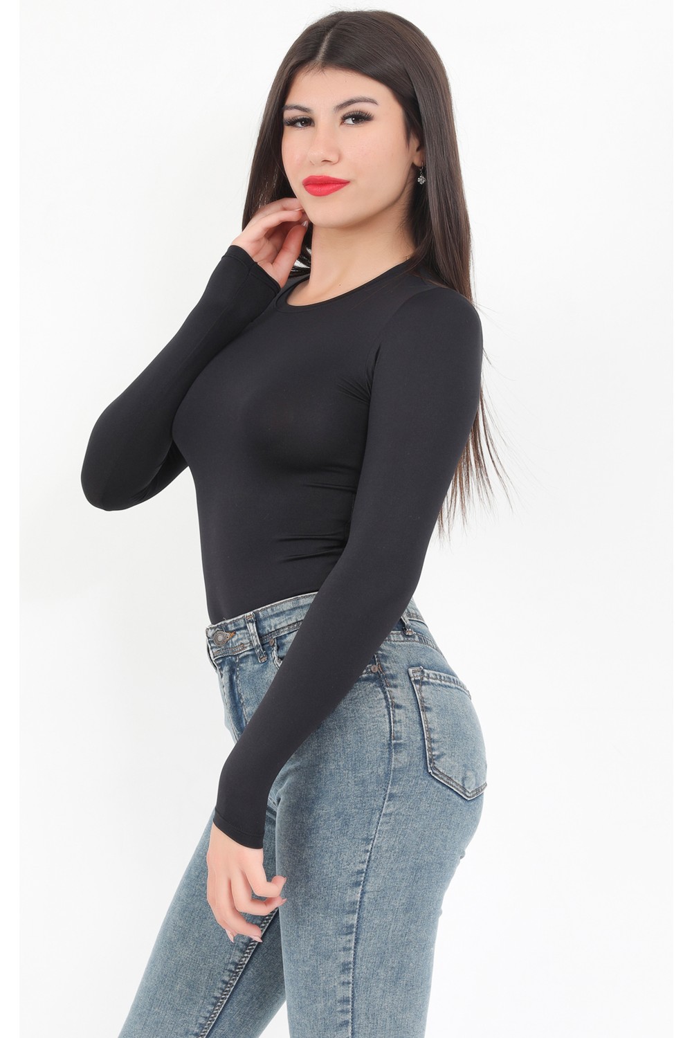 Giysa Kadın Ekru Bisiklet Yaka Uzun Kollu Esnek Çıtçıtlı Body Zıbın - 2439 görsel 6