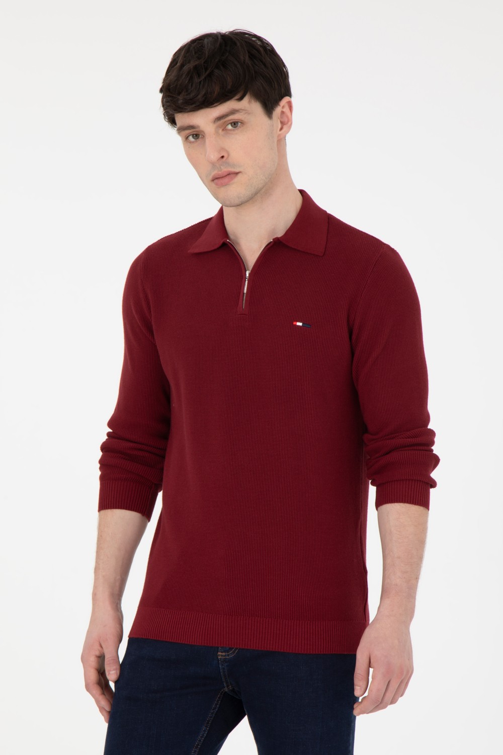 U.S. Polo Assn. Erkek Regular Fit Yarım Fermuarlı Antrasit Melanj Basic Kazak 50298266-VR081