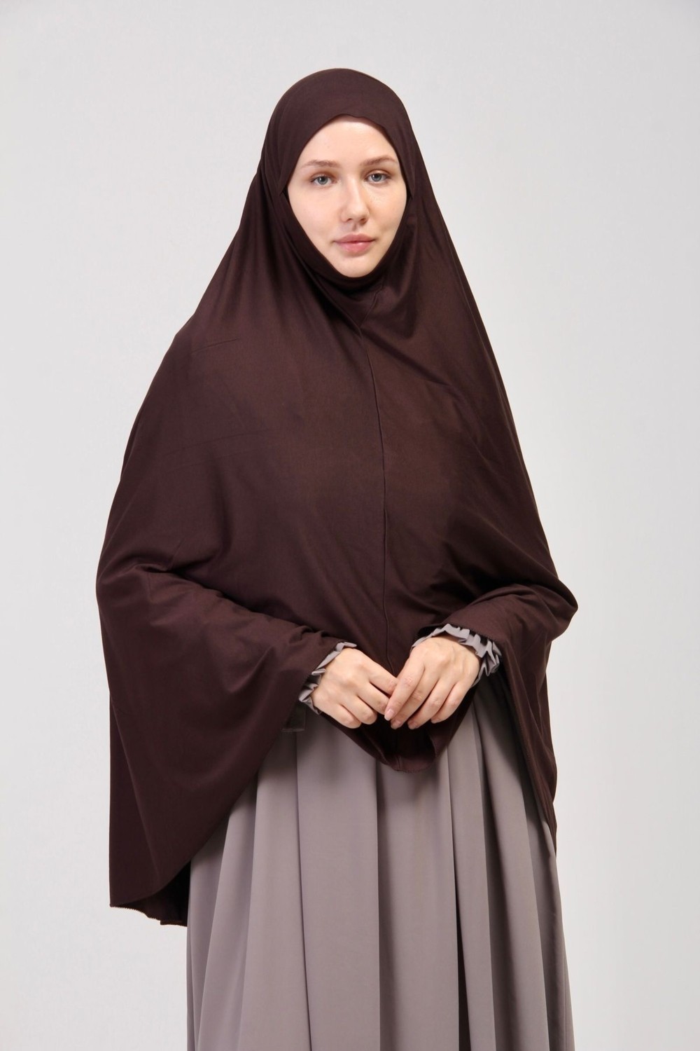 Manolyaşal İslamic Hijab Manolyaşal Pratik Eşarp Standart Beden Peçeli 5xl Sufle - Kahverengi