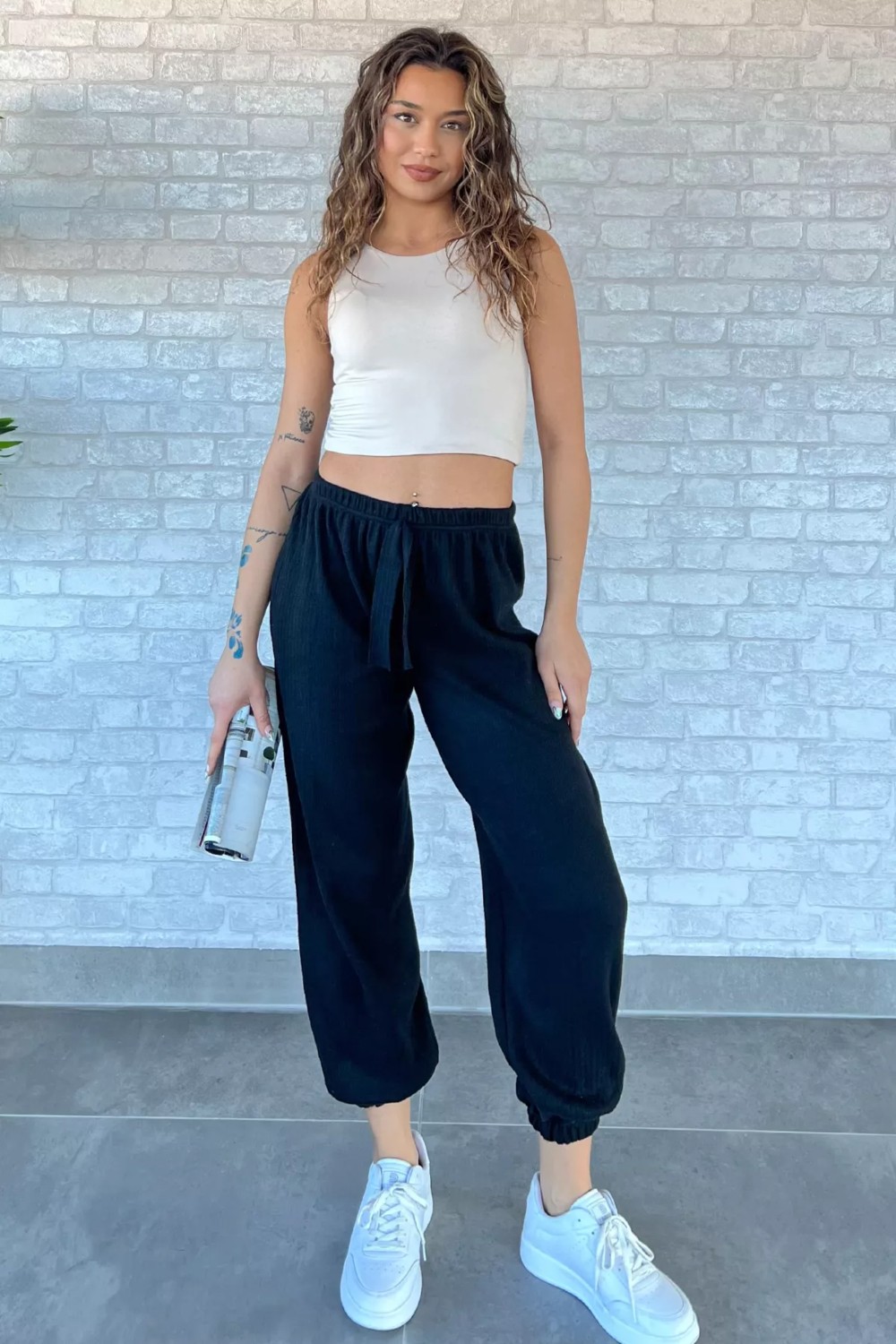 Gülseli Fitilli Paça Lastikli Pantolon P-00013132 görsel 6