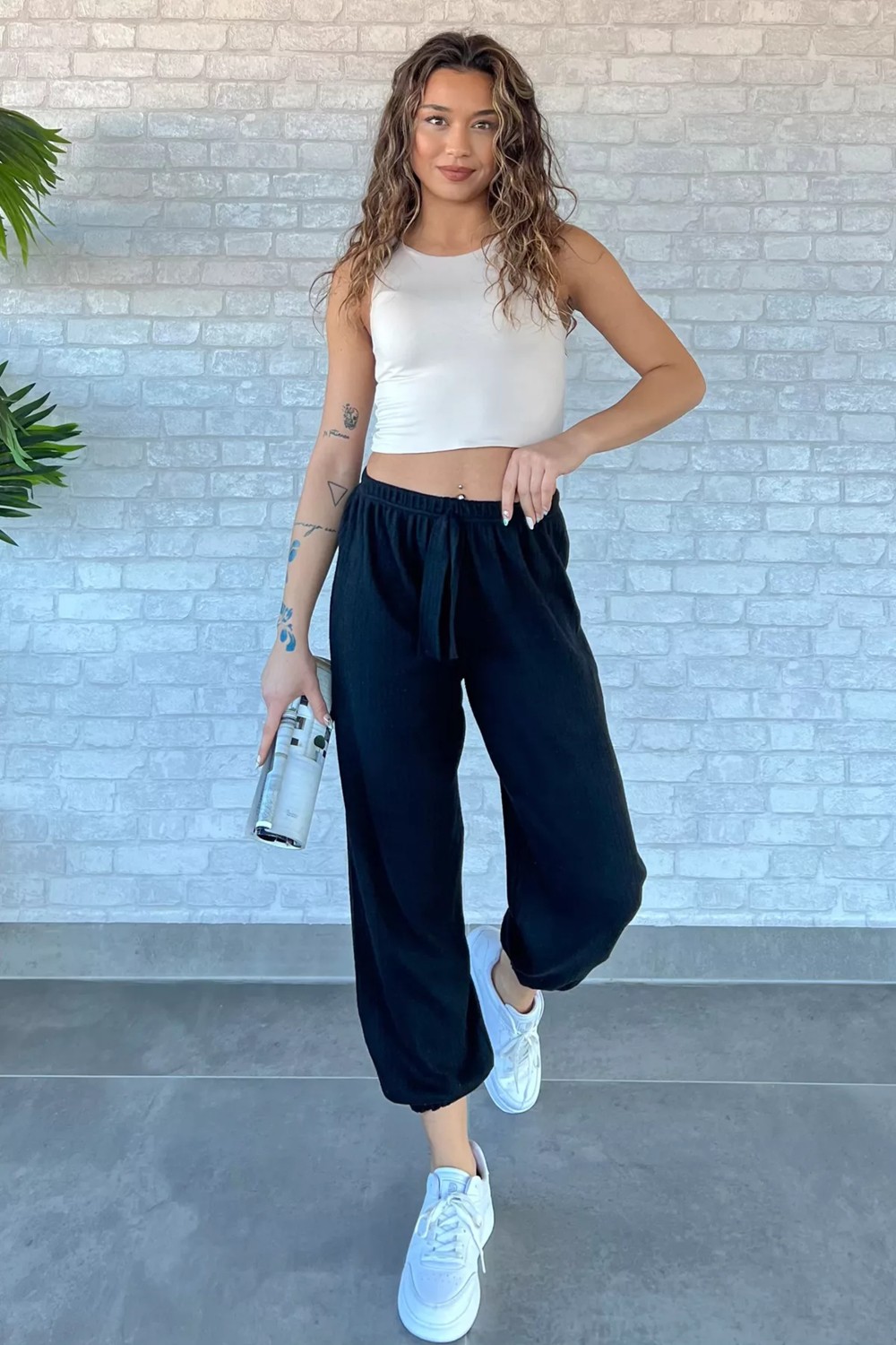 Gülseli Fitilli Paça Lastikli Pantolon P-00013132 görsel 5