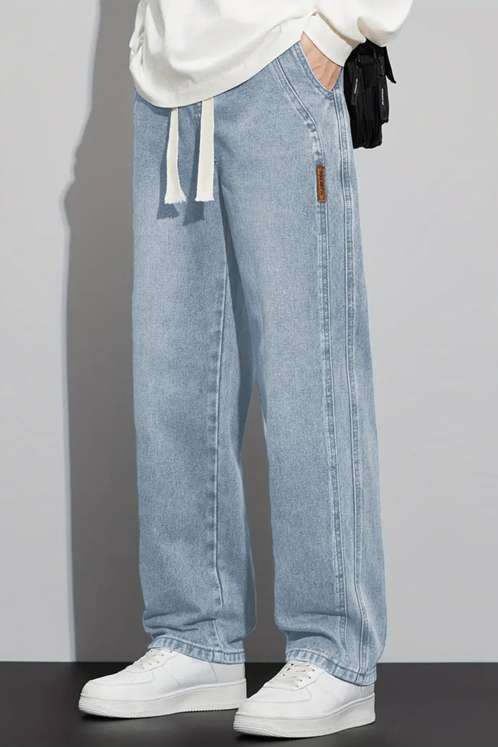The Rule Erkek Antrasit Baggy Beli Lastikli Likralı Bol Kesim Esnek Jean Denim Kot Pantolon RF0484