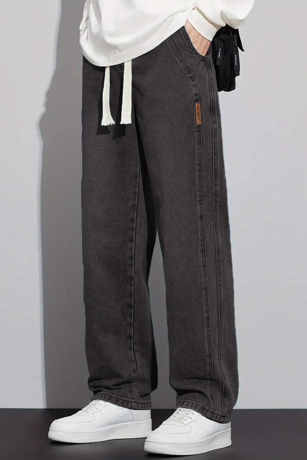 The Rule Erkek Antrasit Baggy Beli Lastikli Likralı Bol Kesim Esnek Jean Denim Kot Pantolon RF0484