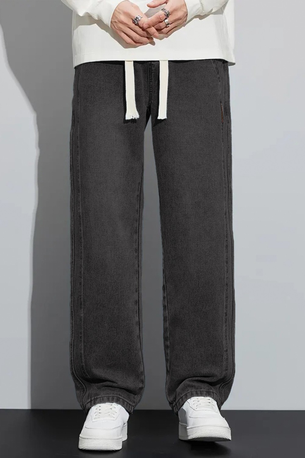 The Rule Erkek Antrasit Baggy Beli Lastikli Likralı Bol Kesim Esnek Jean Denim Kot Pantolon RF0484 görsel 2