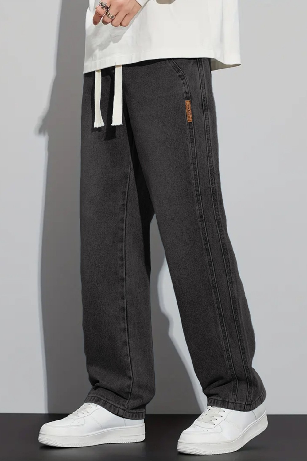 The Rule Erkek Antrasit Baggy Beli Lastikli Likralı Bol Kesim Esnek Jean Denim Kot Pantolon RF0484 görsel 3