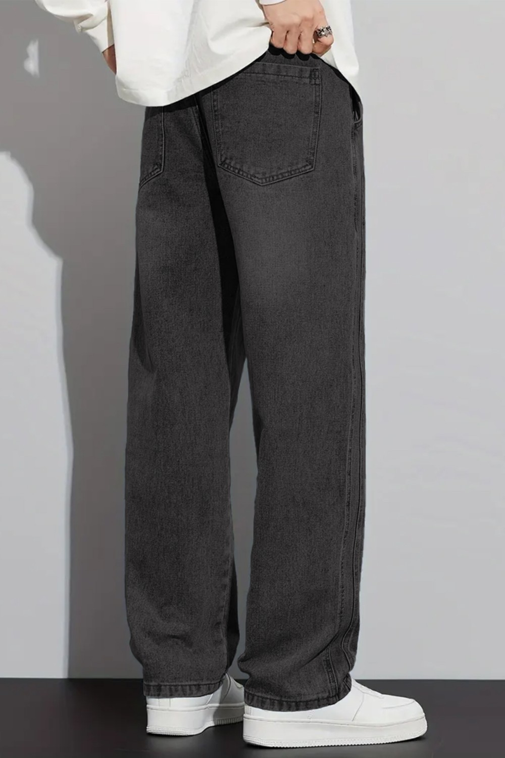 The Rule Erkek Antrasit Baggy Beli Lastikli Likralı Bol Kesim Esnek Jean Denim Kot Pantolon RF0484 görsel 5