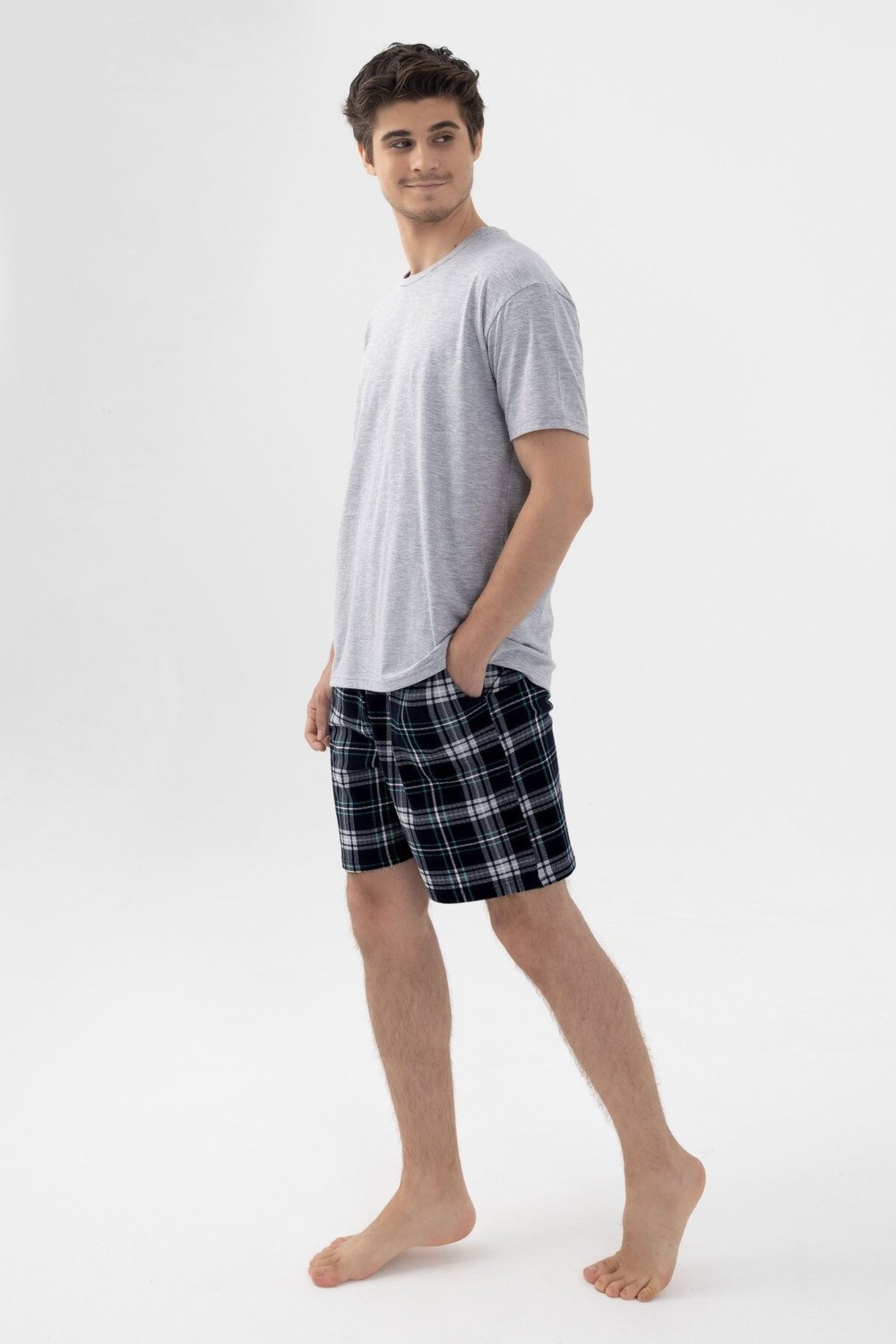 Koza İç Giyim Erkek Gri Melanj Alt Desenli Şortlu Pijama Takımı
