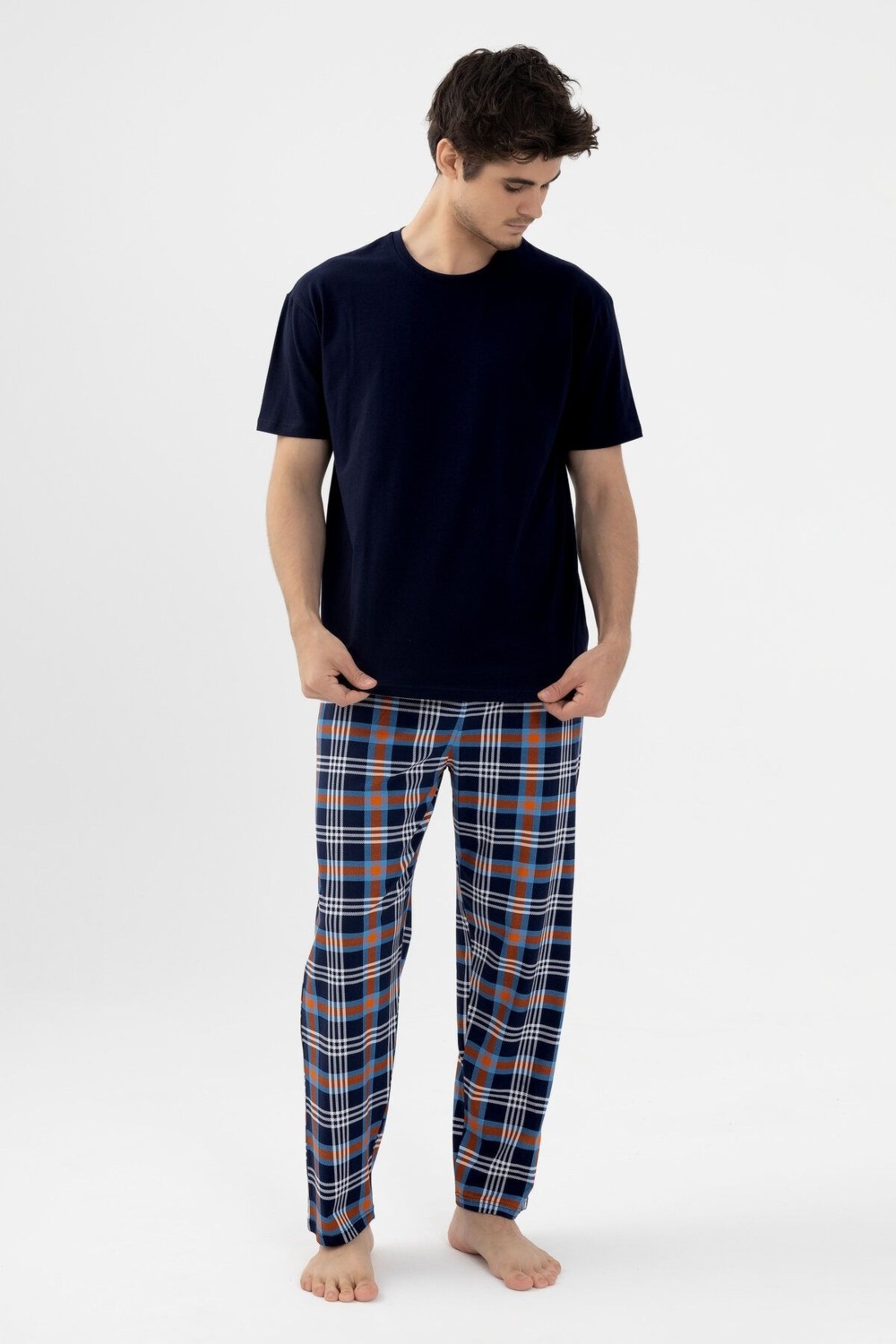 Koza İç Giyim Erkek Kısa Kollu Ekose Desenli Pamuklu Pijama Takımı görsel 2