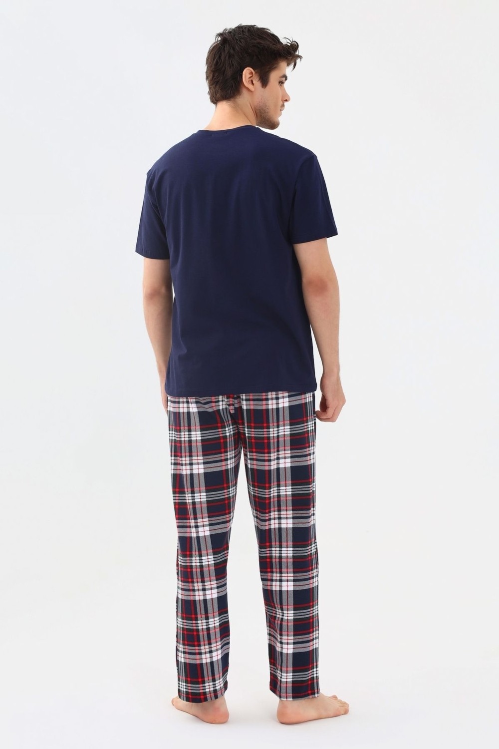 Koza İç Giyim Erkek Kısa Kollu Ekose Desenli Pamuklu Pijama Takımı görsel 4