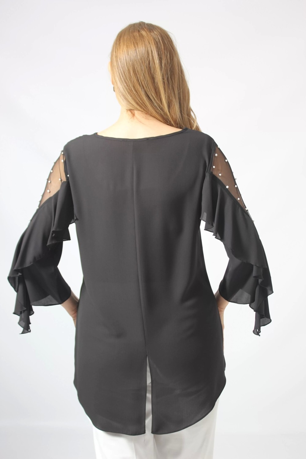 Moda Berray 28004 Kolları Incili Büyük Beden Bluz Siyah görsel 5