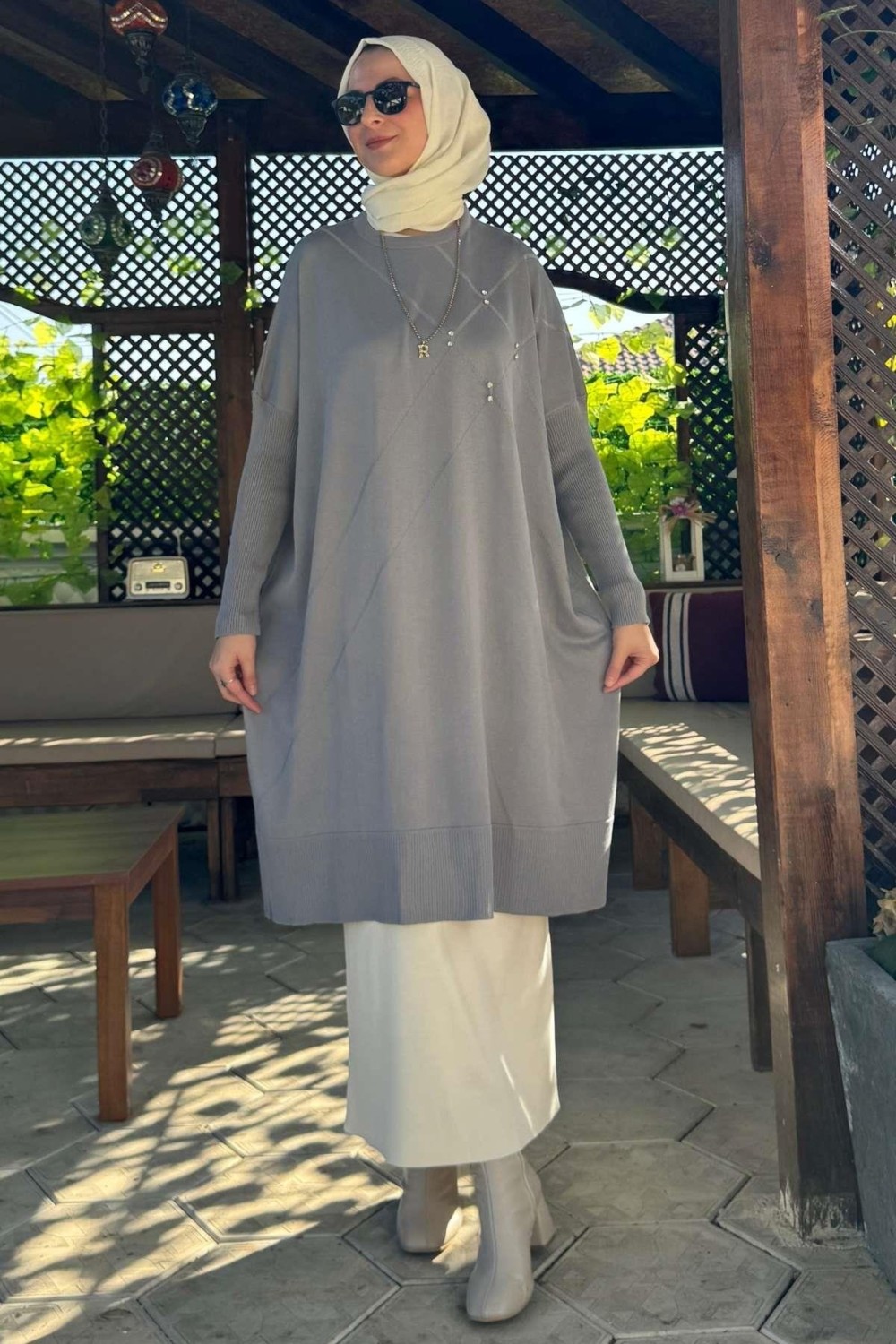 Rabia Şamlı Melda Triko Tunik Gri