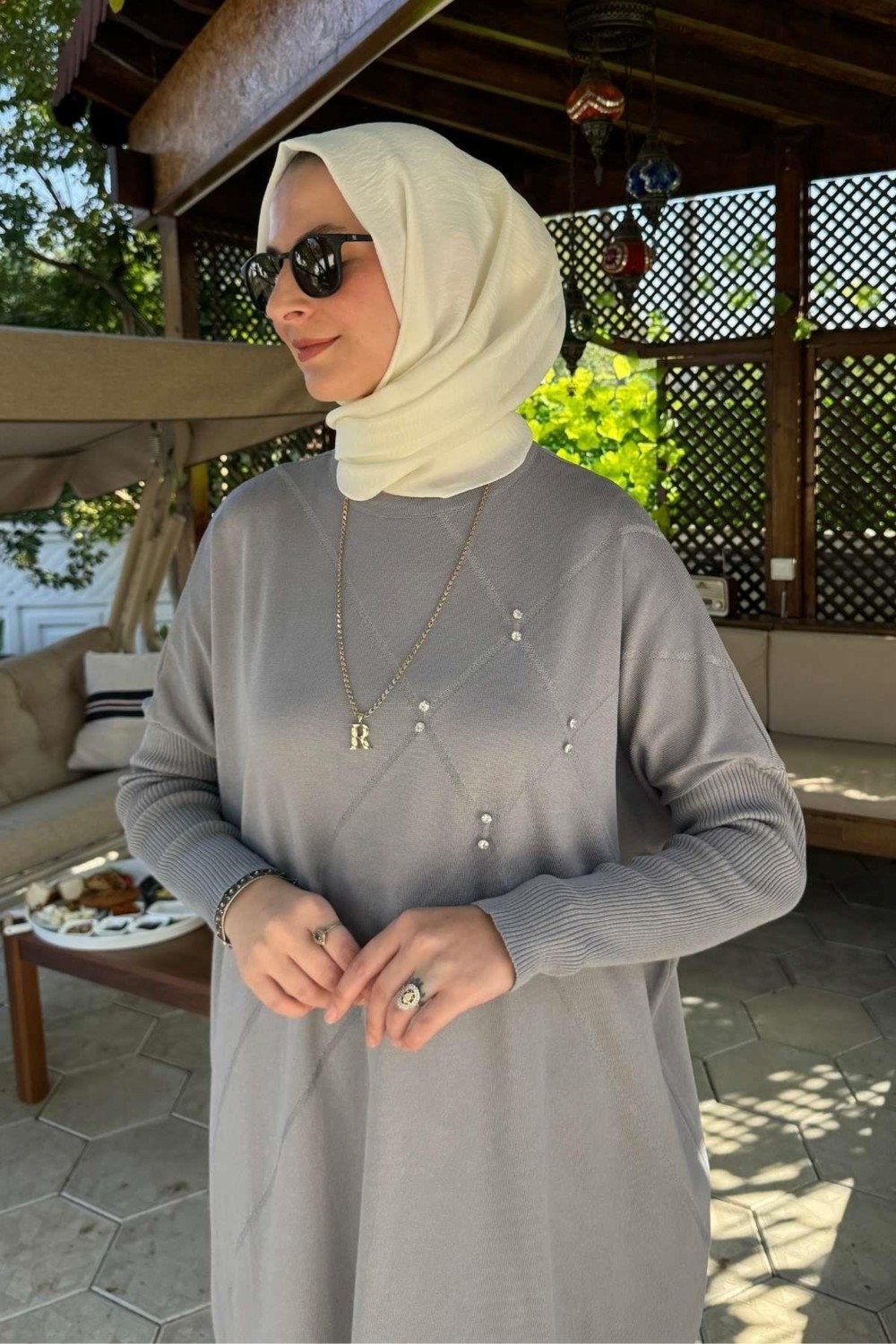 Rabia Şamlı Melda Triko Tunik Gri görsel 2