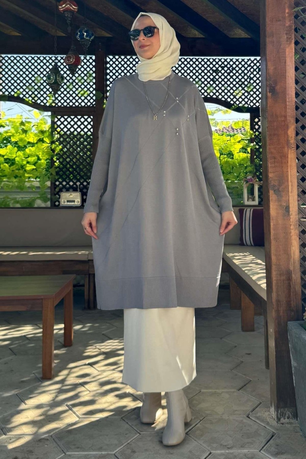 Rabia Şamlı Melda Triko Tunik Gri görsel 3