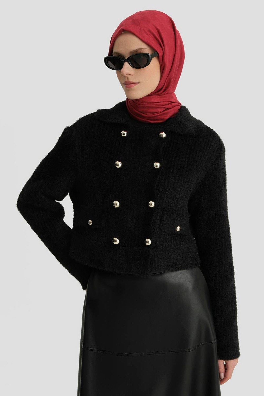 Armine Tüylü Triko Ceket 24K5718 Siyah görsel 3