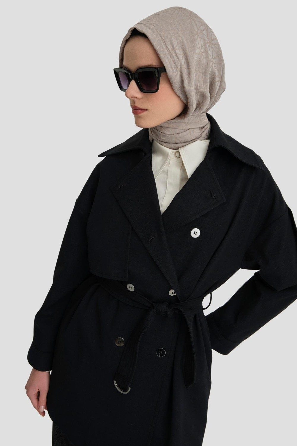Armine Bağlamalı Trenç Kap 24K7520 Siyah