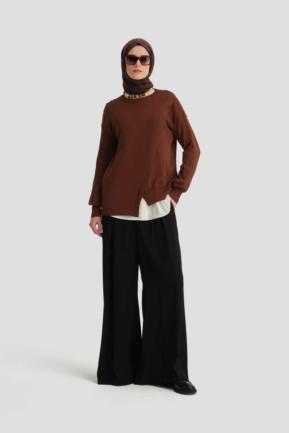 Armine Aller Detaylı Triko Kazak 24KD2005 Kızıl Kahve