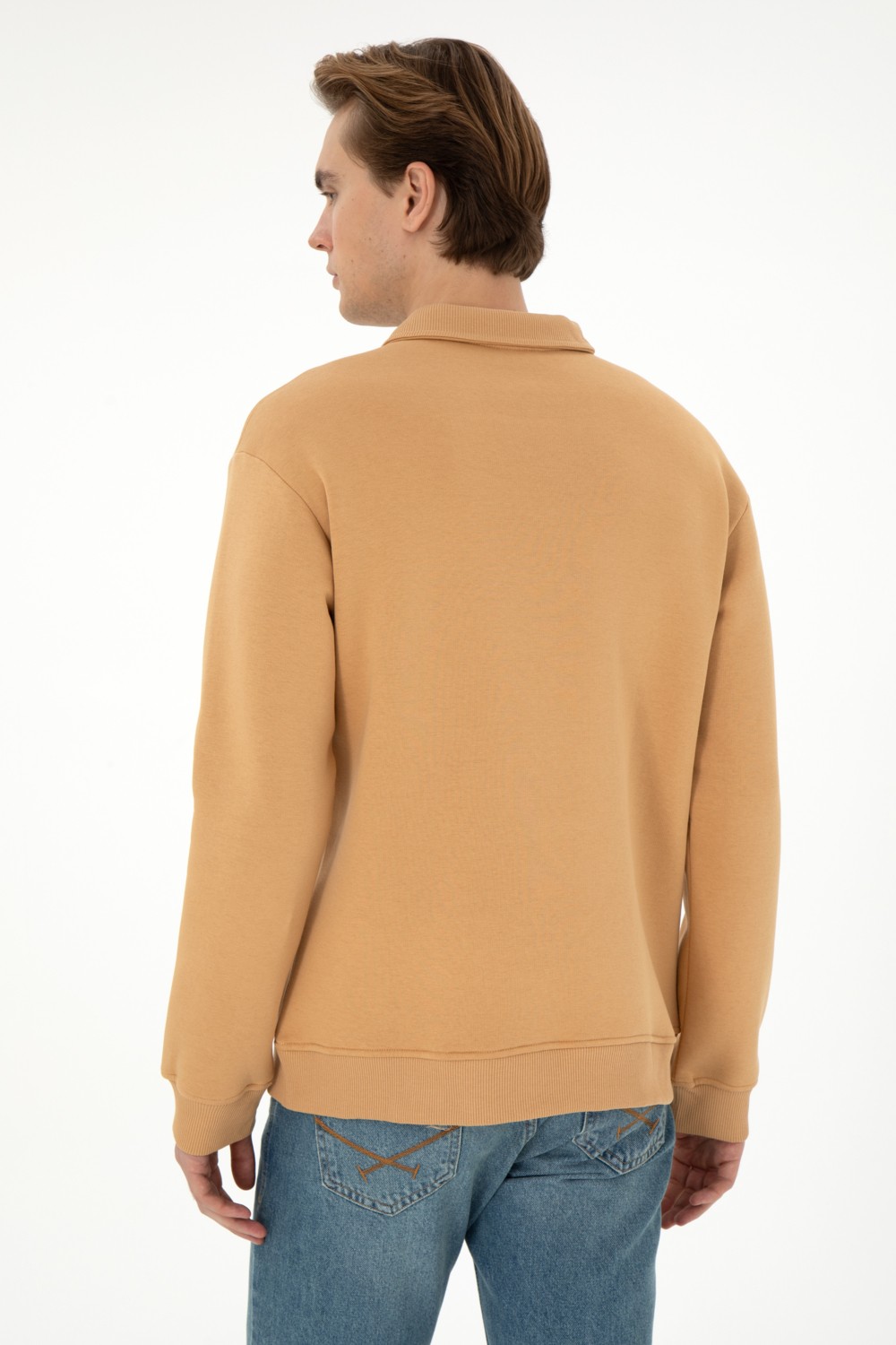 U.S. Polo Assn. Erkek Comfort Fit Yarım Fermuarlı Kahverengi Basic Sweatshirt 50298265-VR029 görsel 5