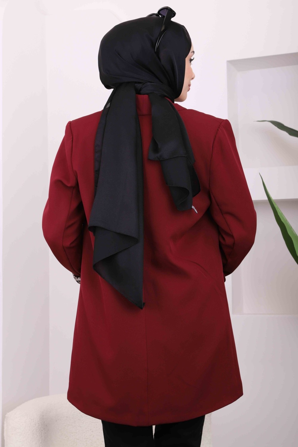 İmaj Butik Lacivert Kruvaze Yaka Cepli Blazer Ceket Dokuma Kumaşla Şık ve Modern Kadın Tarzı görsel 4