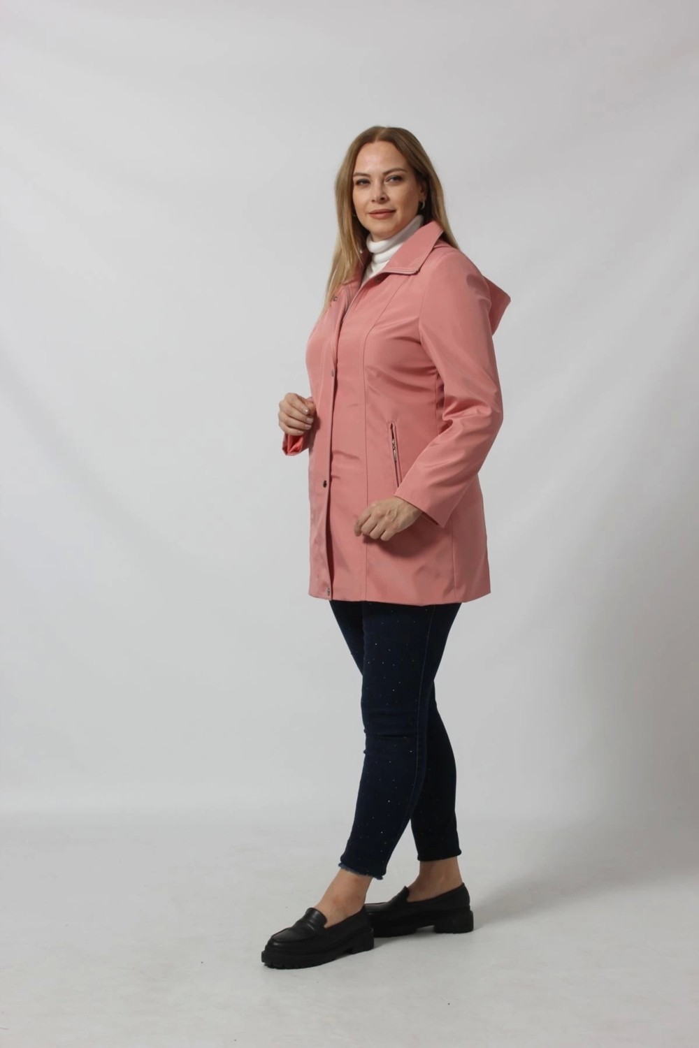 Moda Berray 1616 Fermuarlı Cep Detaylı Kapuşonlu Bondit Ceket görsel 4