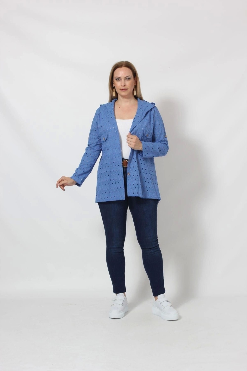 Moda Berray B029M Kapüşonlu Delikli Mevsimlik Ceket Mavi görsel 2
