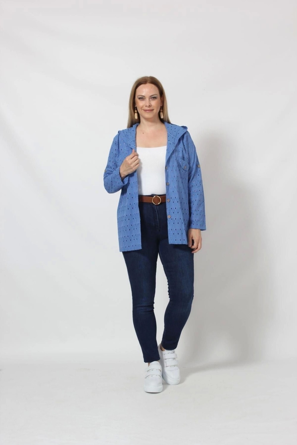 Moda Berray B029M Kapüşonlu Delikli Mevsimlik Ceket Mavi görsel 3
