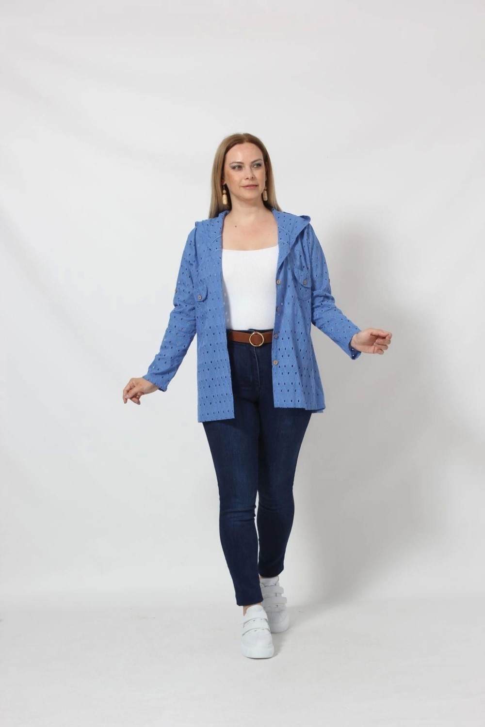 Moda Berray B029M Kapüşonlu Delikli Mevsimlik Ceket Mavi görsel 4