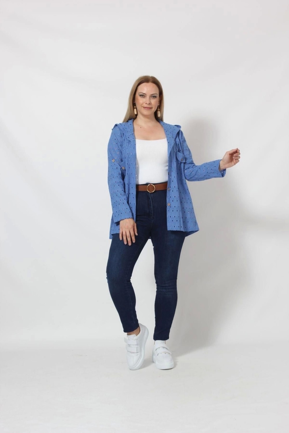Moda Berray B029M Kapüşonlu Delikli Mevsimlik Ceket Mavi görsel 5