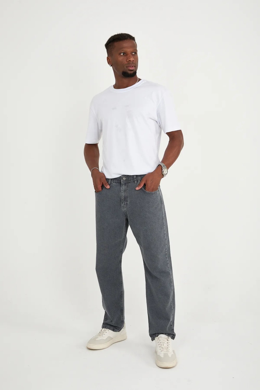 Enzim Jeans Erkek 100% Pamuk Baggy Kot Pantolon Yüksek Bel Özelliği ile Siyah Renkli Rahat Kesim