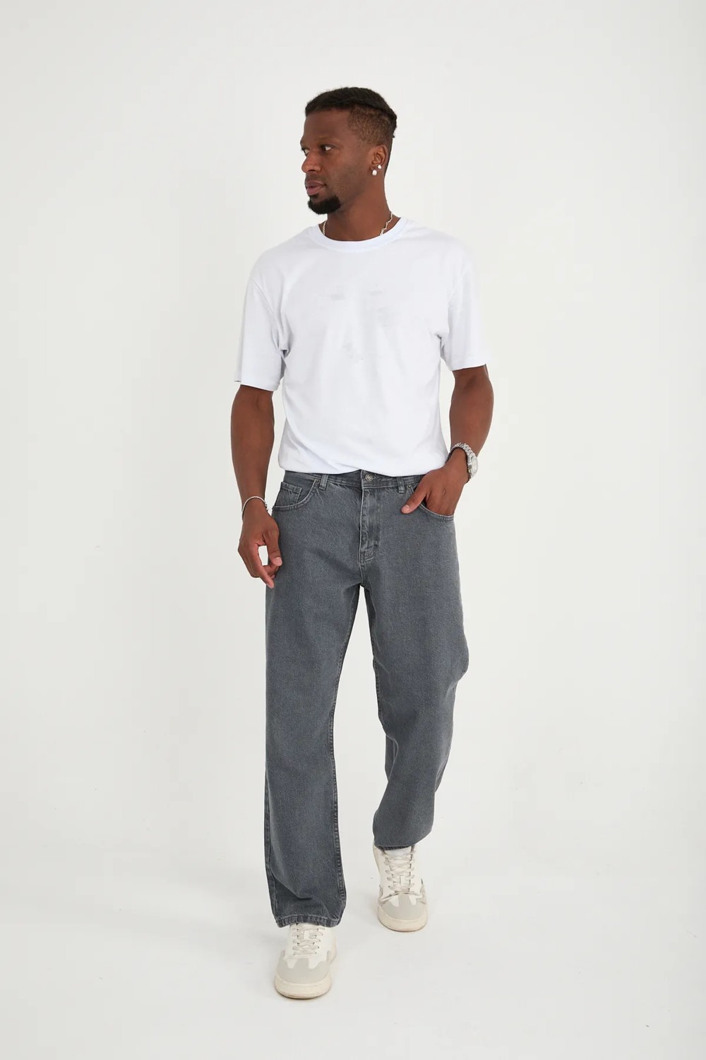 Enzim Jeans Erkek 100% Pamuk Baggy Kot Pantolon Yüksek Bel Özelliği ile Siyah Renkli Rahat Kesim görsel 2