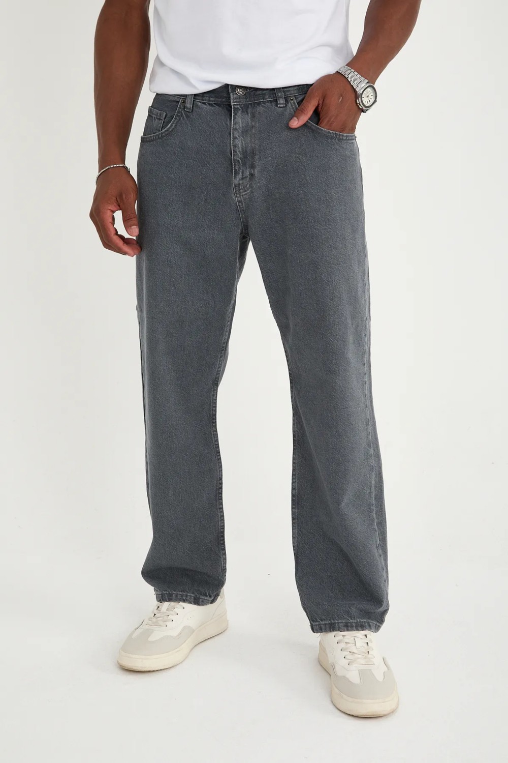 Enzim Jeans Erkek 100% Pamuk Baggy Kot Pantolon Yüksek Bel Özelliği ile Siyah Renkli Rahat Kesim görsel 3