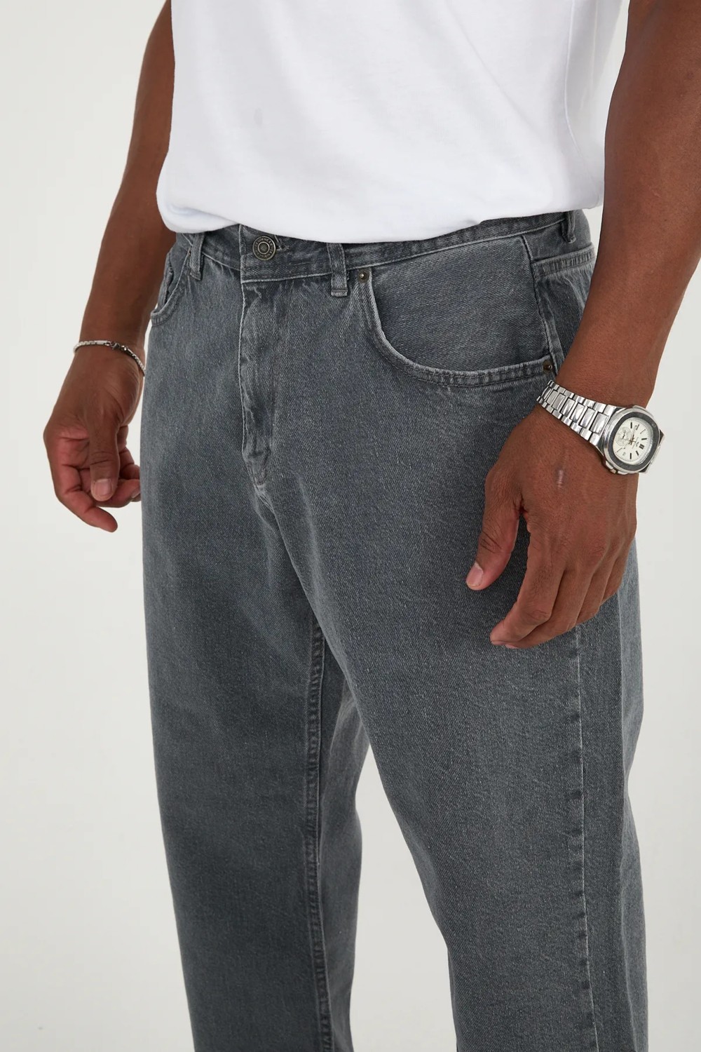Enzim Jeans Erkek 100% Pamuk Baggy Kot Pantolon Yüksek Bel Özelliği ile Siyah Renkli Rahat Kesim görsel 4