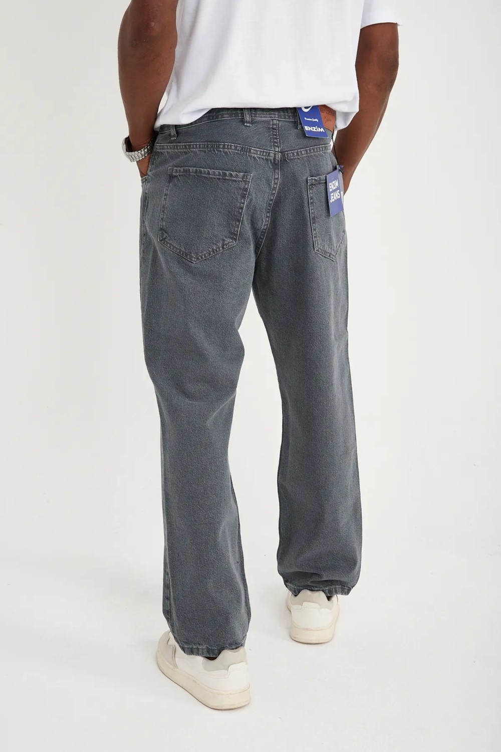 Enzim Jeans Erkek 100% Pamuk Baggy Kot Pantolon Yüksek Bel Özelliği ile Siyah Renkli Rahat Kesim görsel 5